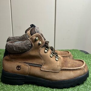 Size 8M- Timberland Ankle Boots Camel Leather Round Toe Y2K Vintage